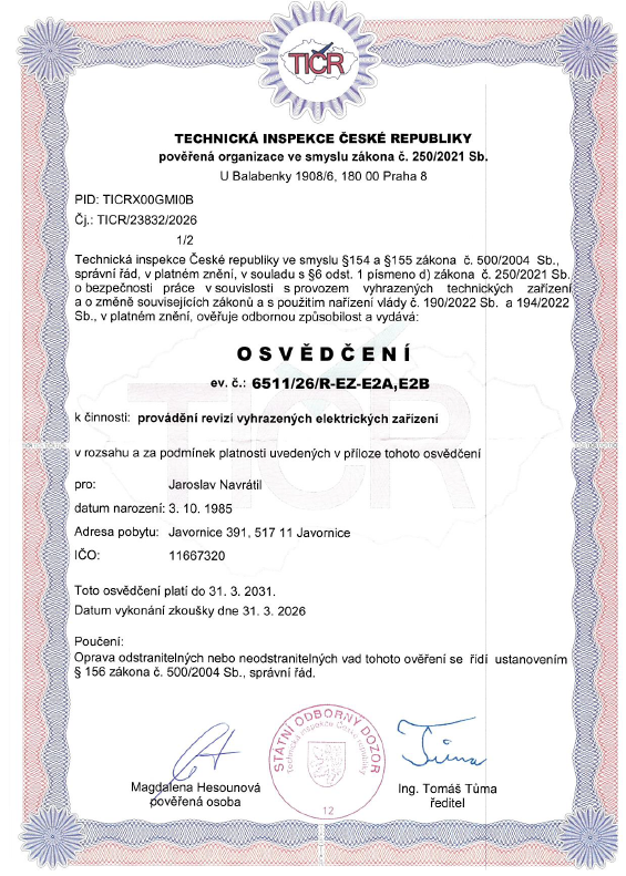 Osvědčení revizního technika