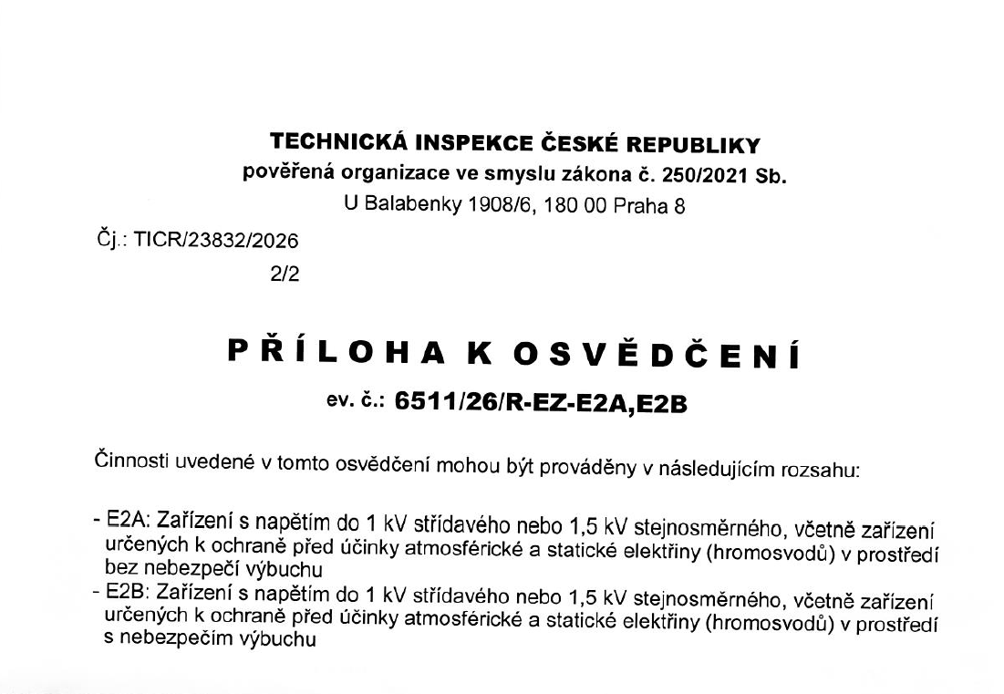 Příloha k Osvědčení